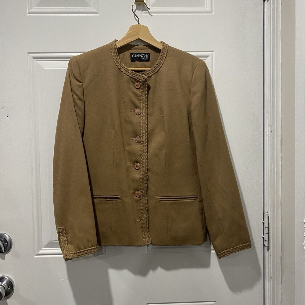 Givenchy Sport Vintage Women's 10 Wool Tan Button Down Leisure Jacket Blazer - Picture 1 of 11